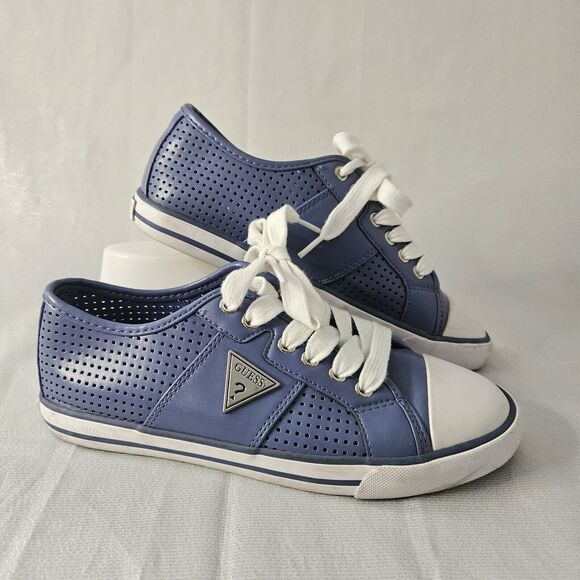 Blue GUESS summer Sneakers Sz 6.5 Cutouts logo chuck  style logo y2k - Picture 1 of 5
